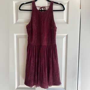 Hollister Burgundy Lace Fit & Flare Dress with Velvet Detail  SIze Small